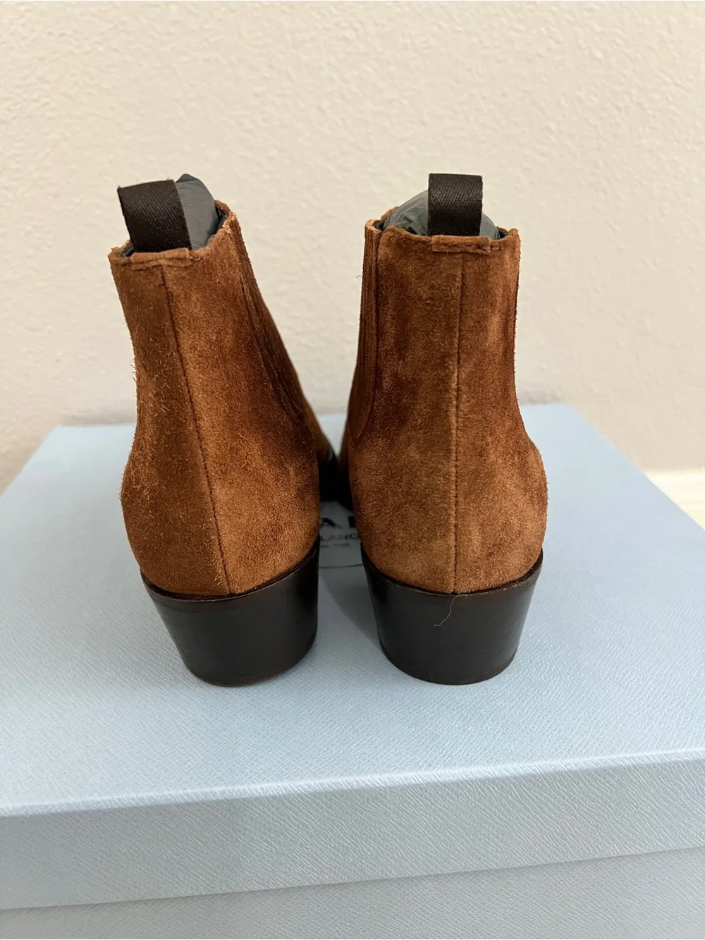 Prada Women's Chestnut Brown Suede Chelsea Ankle Boots